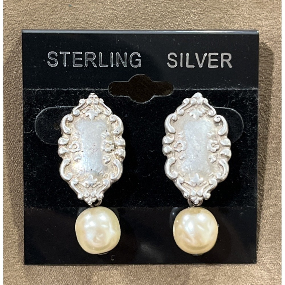 T. Foree Hunsicker Vtg Big Pearl Drop Pierce Earrings Signed Sterling Silver 925